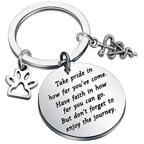FUSTMW Veterinarian Graduation Gift Vet Tech Keychain Veterinarian Tech Nurse Gift Veterinarian Charms Jewelry Veterinary Gift Take Pride in How Far You Have Come