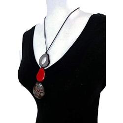 Tagua Nut Necklace Long Tagua Necklace in Red and Gray TAG638, Vegetable Ivory Necklace. Organic Handmade Tagua Nut Jewelry