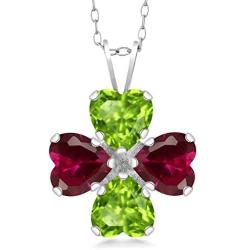 Gem Stone King 925 Sterling Silver Green Peridot and Red Created Ruby Pendant Necklace For Women (3.58 Ct Heart Shape, Gemstone Birthstone with 18 Inch Silver Chain)