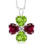Gem Stone King 925 Sterling Silver Green Peridot and Red Created Ruby Pendant Necklace For Women (3.58 Ct Heart Shape, Gemstone Birthstone with 18 Inch Silver Chain)