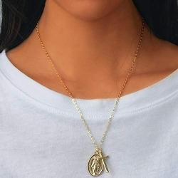 Avanlin Vintage Virgin Mary Necklace Gold Cross Pendant Necklaces Chain Charm Jewelry for Women and Girls