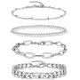 Gold Bracelets for Women Girls 14K Gold Plated Dainty Link Paperclip Choker Bracelet Stack Gold Small Ball Beads Bracelets Adjustable Layered Metal Link Bracelet