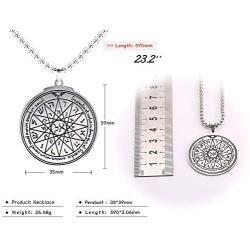 VASSAGO Stainless Steel Fourth Pentacle of Mercury Pendant Necklace Key of Solomon Seal Round Charm Wide Chain Talisman Jewelry for Men
