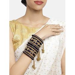 Aheli Indian Traditional Velvet Bangle Set with Hangings Chudha Set Wedding Wear Fashion Jewelry for Women