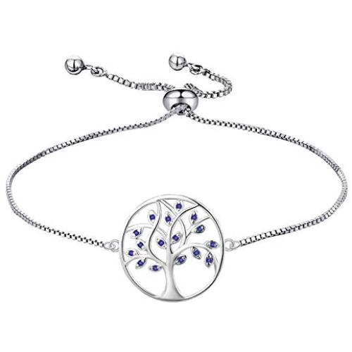 YL 925 Sterling Silver Bracelet Tree of Life Bracelets Cubic Zirconia Created Emerald Tree Jewelry Link Bracelet Gifts