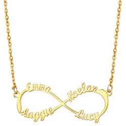 U7 Personalized Necklace Choker Charm Initials Naming Jewelry Platinum / 18K Gold Custom Any Name/Her Name/Double Names/Infinity 4 Family or BFF Names, Chain 16''-18''