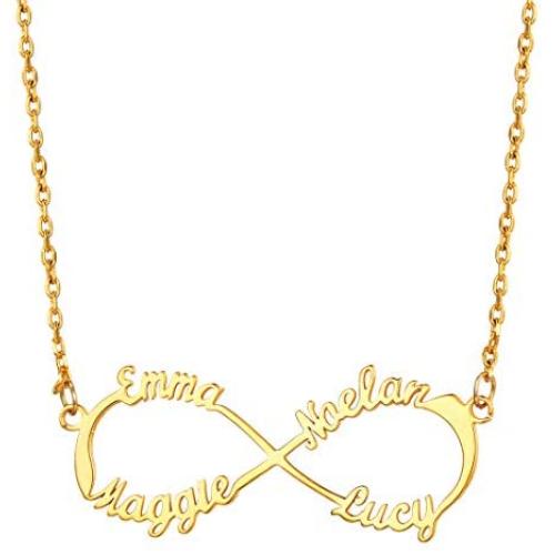 U7 Personalized Necklace Choker Charm Initials Naming Jewelry Platinum / 18K Gold Custom Any Name/Her Name/Double Names/Infinity 4 Family or BFF Names, Chain 16''-18''