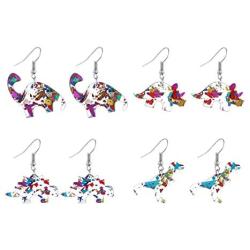 4Pairs Dinosaur Earring Set Resin Dinosaur Drop Dangle Earrings Cute Colorful Dinosaur Dangle Earrings for Girls Women Animal Creative Jewelry