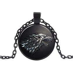 Round Shape Game of Thrones Inspired House Stark of Winterfell Pendant Necklace Adjustable Length Handmade Jewelry, Chain Included (5 Styles)