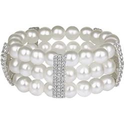 ROFIFY Women Crystal Fashion Rhinestone Faux Pearl Elastic Bangle Girls Flapper Accessories Jewelry Bracelet FJ19