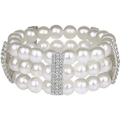 ROFIFY Women Crystal Fashion Rhinestone Faux Pearl Elastic Bangle Girls Flapper Accessories Jewelry Bracelet FJ19