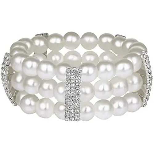 ROFIFY Women Crystal Fashion Rhinestone Faux Pearl Elastic Bangle Girls Flapper Accessories Jewelry Bracelet FJ19