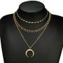 Edary Layered Necklace Gypsy Moon Necklaces Gold Crescent Tassel Pendant Choker Fashion Drop Jewelry for Women