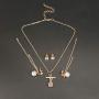 YAZILIND Clavicle Chain Cubic Zirconia Pendant Necklace Link Drop Dangle Stud Earrings Jewelry Set