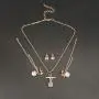 YAZILIND Clavicle Chain Cubic Zirconia Pendant Necklace Link Drop Dangle Stud Earrings Jewelry Set
