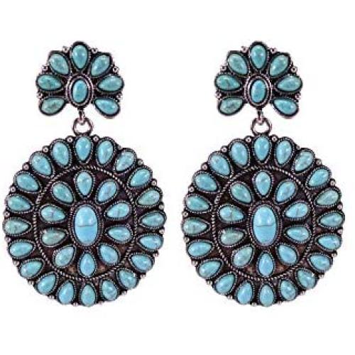 Elegant Vintage Turquoise Western Metal Dangle Earring No.170