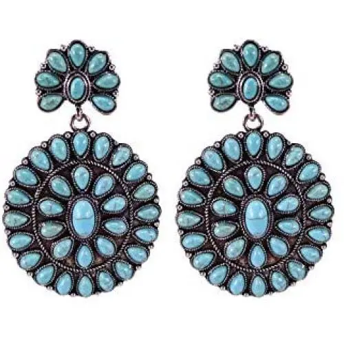 Elegant Vintage Turquoise Western Metal Dangle Earring No.170