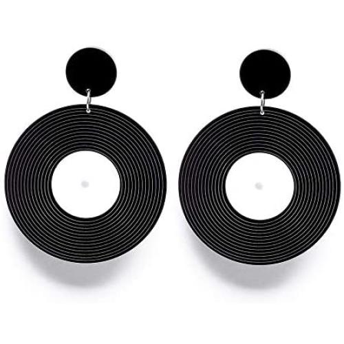 Punk Record Disc Dangle Earrings Music Disk DJ Personality Earrings for Women Girls