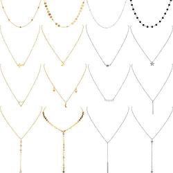 16 Pieces Layered Choker Necklace Adjustable Pendant Necklace Moon Sequins Choker Multilayer Chain Necklace Set for Women Girls