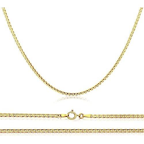 Authentic 10K Gold Flat Mariner, 1.5MM Marina Anchor Link Chain Necklace, Boys Girls Women, Dainty Thin Necklace 16-30