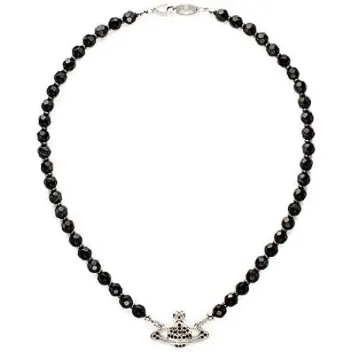 Vivienne Westwood Silver Saturn black crystal necklace with special box and paper bag Vivienne Westwood Silver Saturn black crystal necklace with special box and paper bag