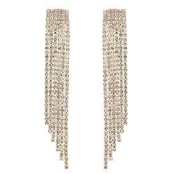 Unicra Long Rhinestone Fringe Earrings Silver Bridal Tassel Dangle Earrings Large Bling Crystal Chandelier Drop Earrings Wedding Party Jewelry for Women and Girls (Gold)