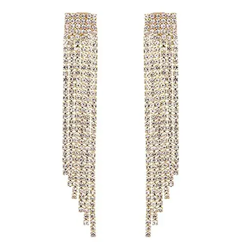 Unicra Long Rhinestone Fringe Earrings Silver Bridal Tassel Dangle Earrings Large Bling Crystal Chandelier Drop Earrings Wedding Party Jewelry for Women and Girls (Gold) Unicra Long Rhinestone Fringe Earrings Silver Bridal Tassel Dangle Earrings Large Bling Crystal Chandelier Drop Earrings Wedding Party Jewelry for Women and Girls (Gold)