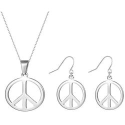 Peace Sign Necklace Earrings Set for Women 1960s 1970s Hippie Party Accessories Pendant Necklace