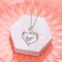 Women Lab Opal Heart Necklace 925 Sterling Silver Jewelry Engraved Love You Forever/Love You with All My Heart Cubic Zirconia Pendant 18 Inches