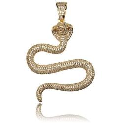 JINAO Hip Hop Iced Out Cobra Snake Animal Lovers Pendant Necklace Micropave Simulated Diamond Jewelry with Solid Back