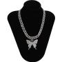 Butterfly Cuban Link Necklace Set Hip Hop Rhinestone Chock Chain Iced Out Sparking Bling Zircon Crystal Collar Animal Butterfly Pendant Necklace for Women Girl Party Jewelry-A Silver