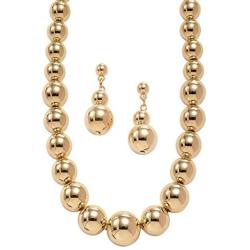 Palm Beach Jewelry Goldtone Graduated Bead Strand Necklace and Earring Set (15.5mm), Lobster Claw Clasp, 18 inches