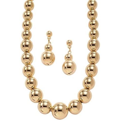 Palm Beach Jewelry Goldtone Graduated Bead Strand Necklace and Earring Set (15.5mm), Lobster Claw Clasp, 18 inches
