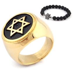 Gungneer Jerusalem David Star Ring for Men Stainless Steel Israel Religious Symbol Jewish Star Jewelry Accessory