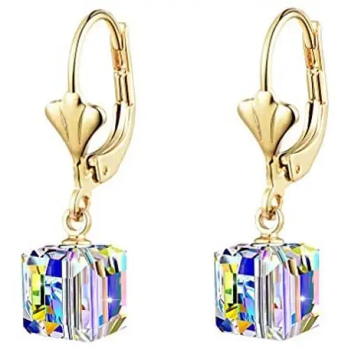 Swarovski Crystal Cube Drop Earrings for Women Leverback Dangle Earrings 14K Gold Plated Hypoallergenic Jewelry Swarovski Crystal Cube Drop Earrings for Women Leverback Dangle Earrings 14K Gold Plated Hypoallergenic Jewelry