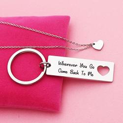 Ankiyabe Wherever You Go Come Back to Me Keychain and Necklace Set Couples Jewelry Going Away Gift for Boyfriend Husband Gift