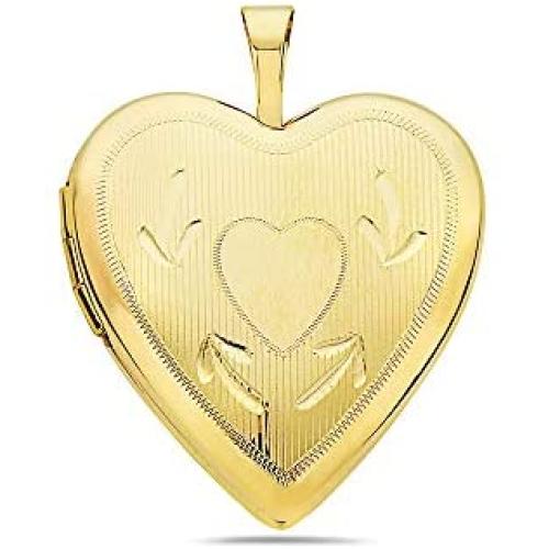 Pori Jewelers 14K Solid Yellow Gold Heart Locket Pendants- For Photos, Messages, sentimentals
