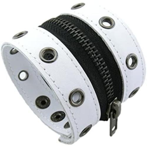 Xusamss Punk Alloy Zipper Wristband Pu Leather Cuff Bracelet,7 1/2 Wrist