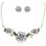 EVER FAITH Womens Austrian Crystal Enamel 3 Peony Flowers Necklace Earrings Set Gold-Tone