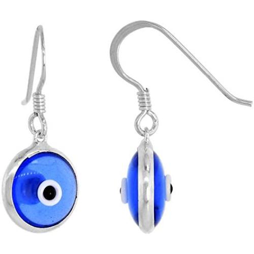 Sterling Silver Evil Eye Earrings for Women and Girls 10 MM Glass Eyes Available in All Color Fish Hook