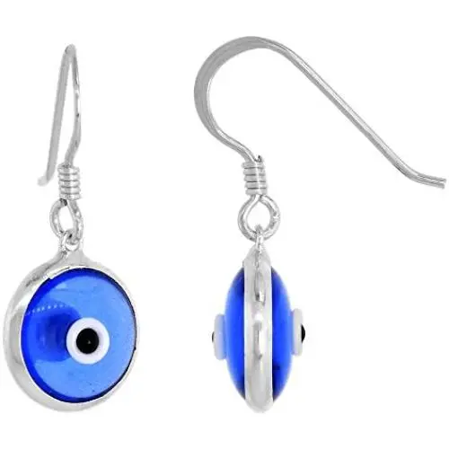 Sterling Silver Evil Eye Earrings for Women and Girls 10 MM Glass Eyes Available in All Color Fish Hook