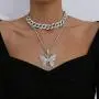 Cuban Link Butterfly Pendant Necklace - Womens Hip Hop Iced Out Choker Chain with Bling Rhinestones, Fashion Accessory for Girls
