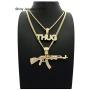 Shiny Jewelers USA Mens ICED Out Machine Gun AK 47 Chopper Thug Life Mob Pendant Chain Necklace Set