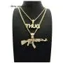 Shiny Jewelers USA Mens ICED Out Machine Gun AK 47 Chopper Thug Life Mob Pendant Chain Necklace Set
