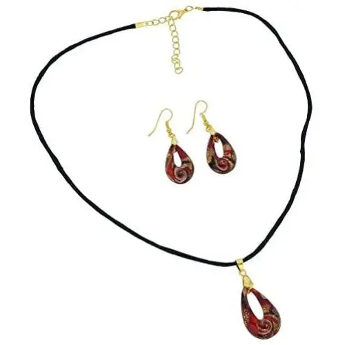 GlassOfVenice Gemma Murano Glass Necklace and Earrings Set - Red GlassOfVenice Gemma Murano Glass Necklace and Earrings Set - Red