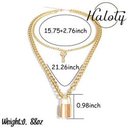 Haloty Punk Layered Key Pendant Necklace Gold Long Fashion Lock Necklaces Chain Jewelry for Women and Girls