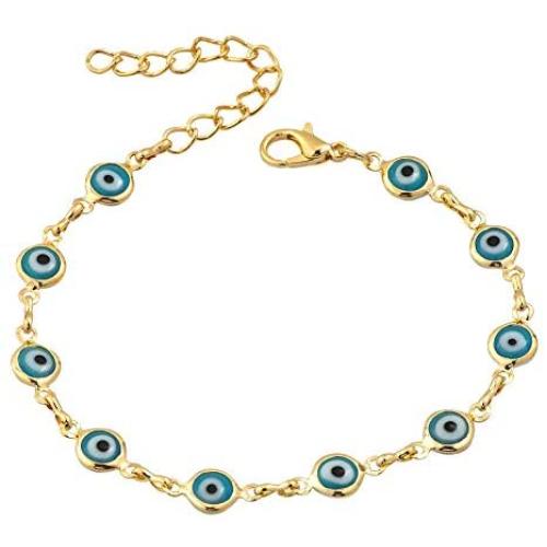 LoEnMe Jewelry Good Luck Protection Charm Turkish Fatima Hand Hamsa Evil Eye Bracelet