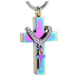 Stainless Steel Angel Wings Heart Cross Urn Pendant Necklace Memorial Ash Keepsake Cremation Jewelry