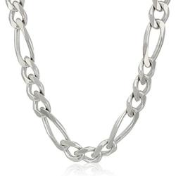 Mens Sterling Silver Italian Solid Figaro Link-Chain Necklace