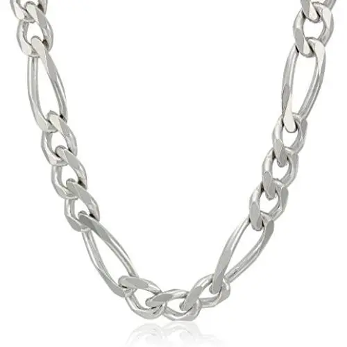 Mens Sterling Silver Italian Solid Figaro Link-Chain Necklace Mens Sterling Silver Italian Solid Figaro Link-Chain Necklace